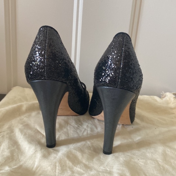 ANTHROPOLOGIE black glitter heels with suede cap toe Plenty by Tracy Reese - Picture 3 of 9